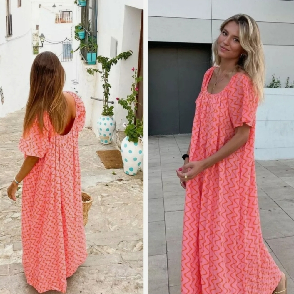 Zara * Maxi Print Dress Pink Flowy Boho - Picture 1 of 11